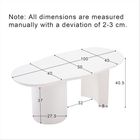 Table basse irrégulière blanche de 100 cm de long - MDF, surface peinte, plateau de élégamment incurvé