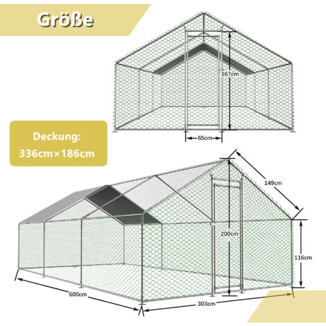 Enclos Extérieur Pour Poules 3x1,5x2 M Avec Toit Imperméable Et Serrure - Parc Métallique Pour Volailles Et Petits Animaux