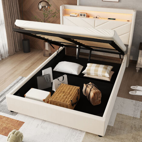 PUGSDRLY Lit 140x190cm Avec USB Et Chaîne Stéréo,Sommier