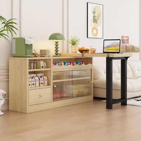 Table à Manger Extensible Avec Rangement - 110-140x80 Cm - MDF Et Métal - Style Rétro Noir & Naturel