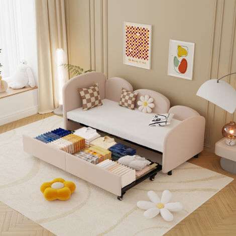 SOFTSEA Lit de repos rembourré double avec tiroirs de rangement, lit de repos rembourré en velours, chambre à coucher, salon, canapé-lit moderne, cadre de lit de repos pour salon, chambre d'enfant, ch (1/5)