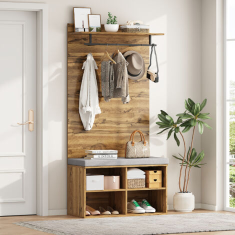Redom – Meuble à chaussures avec armoire 175 cm – Banc à chaussures et étagère réglable – Chêne aggloméré – Dimensions 84 x 32 x 175 cm