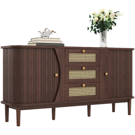 Redom – Buffet en rotin avec 3 tiroirs – Dimensions 140,5 x 76 x 40 cm – Design élégant pour salon et salle à manger – Matériaux durables (1/5)