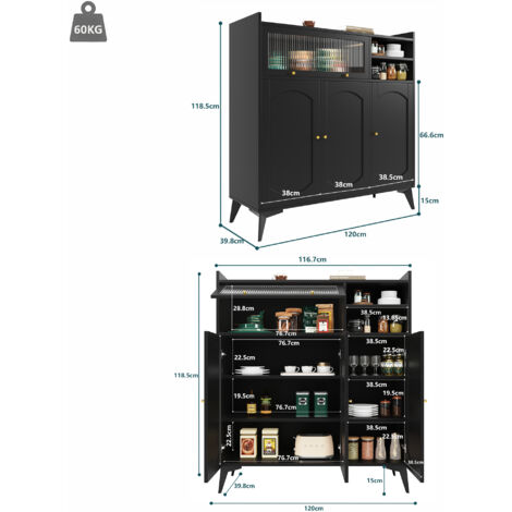 Buffet Moderne En Bois 160x35x76 Cm, Avec Trois Portes Et étagères Réglables, Commode, Bois