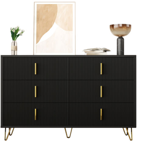 Buffet élégant au design moderne, commode et nombreux rangements, poignées dorées (1/5)