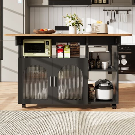Îlot de Cuisine, Silland de Cuisine Moderne, Armoire de Cuisine, Chariot de Service Amovible, Buffet, Chariot de Salle à Manger avec Grain de Bois, Buffet, Table à Manger Multifonctionnelle avec Espac