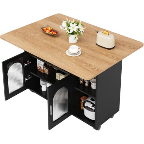 Îlot de Cuisine, Silland de Cuisine Moderne, Armoire de Cuisine, Chariot de Service Amovible, Buffet, Chariot de Salle à Manger avec Grain de Bois, Buffet, Table à Manger Multifonctionnelle avec Espac