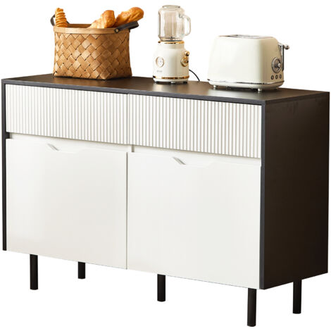 Buffet De Salon HOMCOM 120 Cm – Avec Portes Vitrées, Tiroirs Et étagères Réglables – Noir Et Bois – Meuble De Rangement Cuisine/salle à Manger - 4