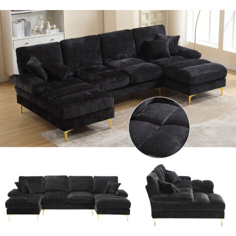 COOLMORE Grand canapé sectionnel moderne en forme de U en chenille avec sièges doubles inclinables pour salon, chambre à coucher, bureau, appartement, villa, salon, maison près de la cheminée (1/5)