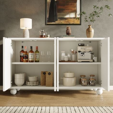 Buffet, avec espace de rangement, plateau réglable,120×35×71cm, MDF, blanc