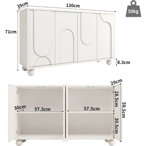 Buffet, avec espace de rangement, plateau réglable,120×35×71cm, MDF, blanc
