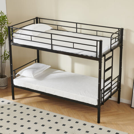 Lit Superposé En Métal Avec Design Cabane – 90x200 Cm, Barrières De Sécurité, Mezzanine – Pour Enfants Et Ados