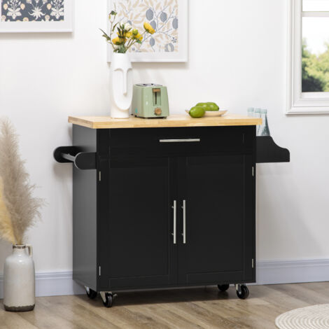 Desserte de cuisine, buffet avec étagère à épices et porte-serviettes, finition MDF grain de bois, 109x40x89 cm, Noir (1/5)