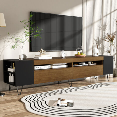 Armoire TV moderne en bois, 180 x 36 x 43 cm, meuble TV de salon pour TV 50-59 pouces, avec rangement, MDF, noir et naturel (1/5)