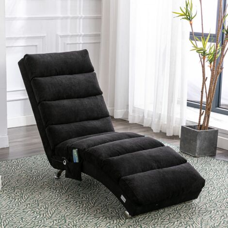 Fauteuil de massage d'intérieur avec télécommande, fauteuil de massage électrique inclinable, tissu en lin, pieds en métal, noir