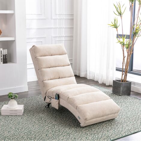 Fauteuil de massage d'intérieur avec télécommande, fauteuil de massage électrique inclinable, tissu en lin, pieds en métal, Beige