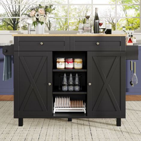 Desserte De Cuisine à Roulettes Avec 2 Tiroirs, 2 Portes Et étagères