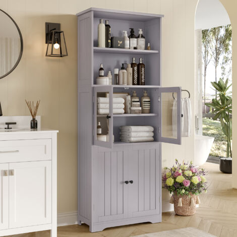REDOM Armoire de salle de bain 57x28x160cm rangement MDF resistant a l humidite Gris (1/5)