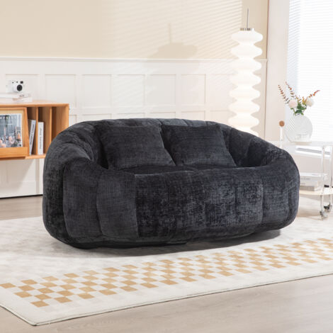 REDOM Canapé 2 places Pouf paresseux rembourrage mousse haute densité chenille noir