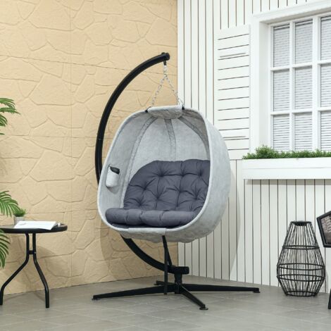 REDOM Fauteuil suspendu 126x90x180cm Siège œuf spacieux en Textilene motif feuilles Confort nuageux acier gris