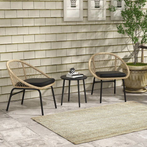 REDOM Salon de jardin 70x63x73cm avec 2 chaises coussins rembourrés rotin cadre acier jaune (1/5)