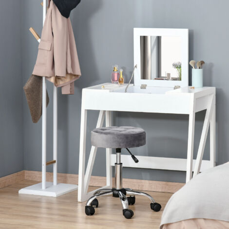 REDOM Tabouret pivotant 35cm à roulettes Réglable en hauteur Aspect velours Polyester Gris clair (1/5)