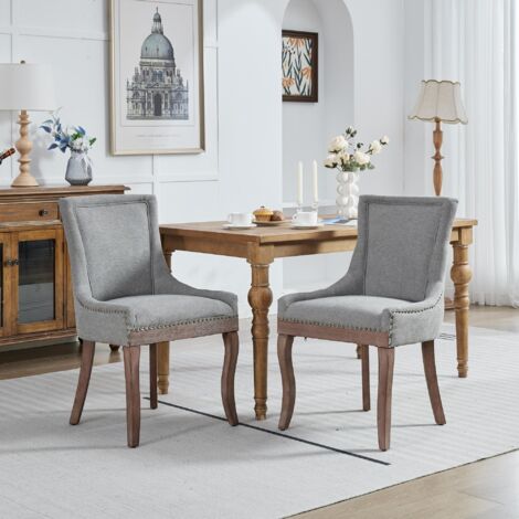 REDOM Lot de 2 chaises dossier haut pieds en bois tissu chenille Gris rivets décoratifs (1/5)