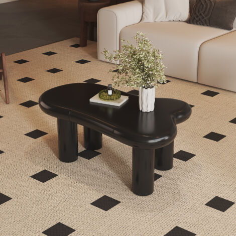 REDOM Table basse 98x65.5x40cm design nuage avec 1 tiroir intégré LED 16 couleurs MDF Noir (1/5)
