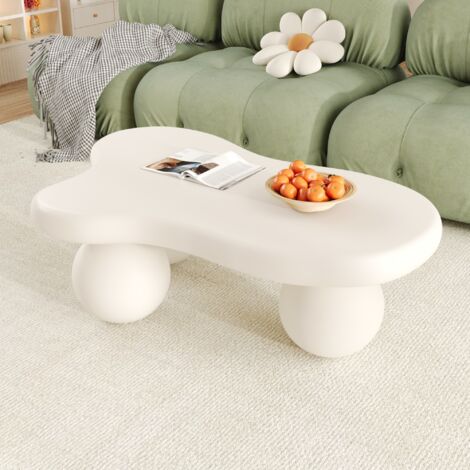 Table basse nuage 95x62.5x32 cm avec LED 16 couleurs design rond moderne MDF blanc (1/5)