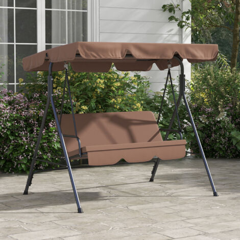 REDOM Balancelle de jardin 3 places, toit orientable, assise et dossier rembourrés, structure en acier, marron (1/5)