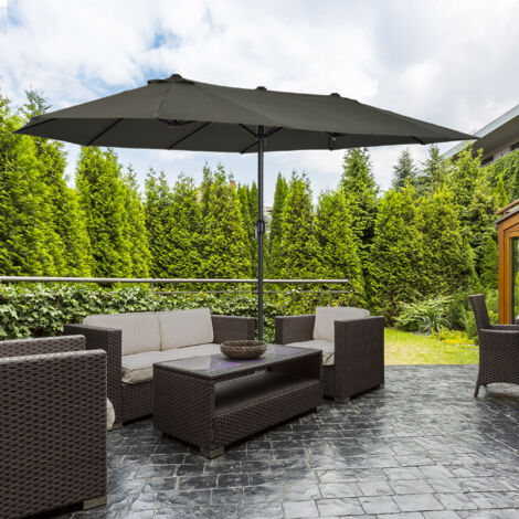 REDOM Parasol double 460x270x240 cm, avec manivelle, structure en acier, toile en polyester gris (1/5)