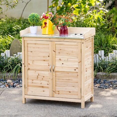 REDOM Armoire de jardin 83x40x92 cm, 2 compartiments avec plan de travail, bois naturel (1/5)