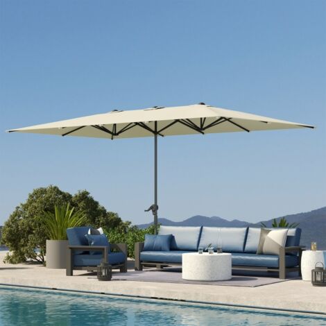 REDOM Parasol double 451x264x264 cm, ouverture à manivelle, protection UV 50+, aluminium, polyester blanc crème (1/5)