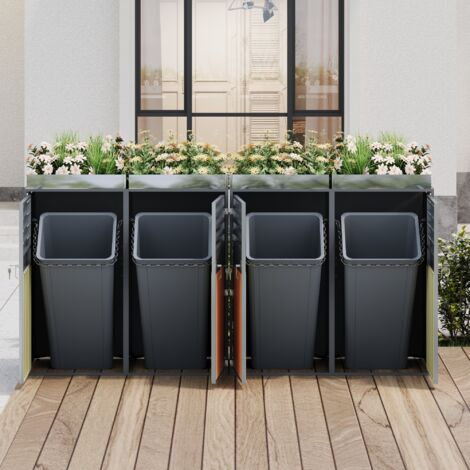 REDOM Abri cache-poubelles avec bac à fleurs intégré, 4 portes ...