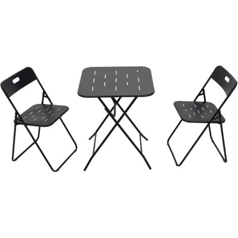 REDOM Salon bistrot pliant 3 pièces 60x60x73 cm, 2 chaises et 1 table, acier avec revêtement E coating, noir