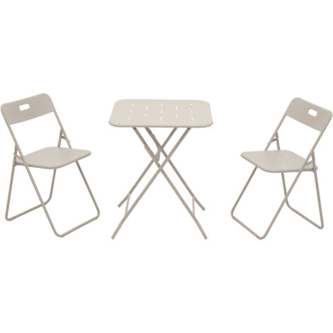 REDOM Salon bistrot pliant 3 pièces 60x60x73 cm, 2 chaises pliantes, acier avec revêtement E coating, beige