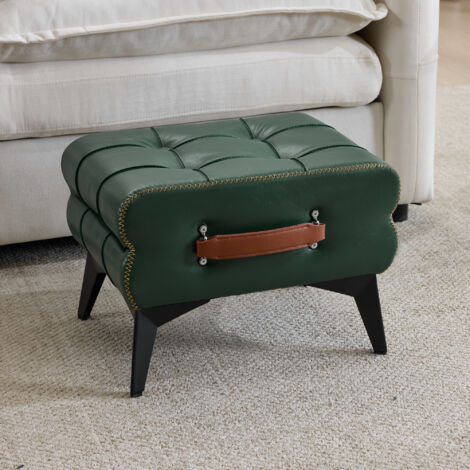 REDOM Ottoman, portable, multifonction, poignée en cuir marron , mousse et bois vert (1/5)