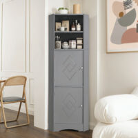 Redom – Meuble d'angle de salle de bain avec étagère réglable – Dimensions 36,5 x 36,5 x 155 cm – Matériaux imperméables et résistants à l'humidité