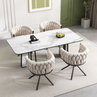 Set di 4 sedie da pranzo in velluto, sedia girevole di lusso per soggiorno, camera da letto, sedia girevole per il tempo libero con quattro gambe di supporto in metallo, beige