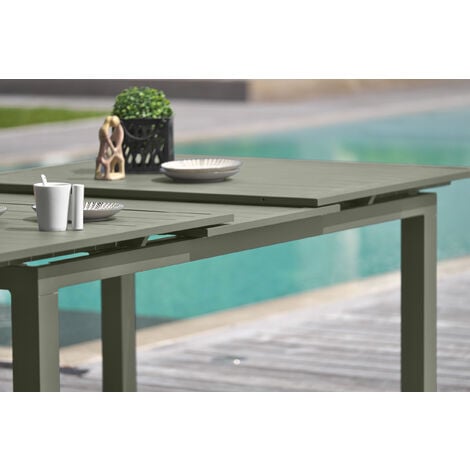 MIAMI Ausziehbarer Gartentisch 12 Personen, Aluminium, khakigrün