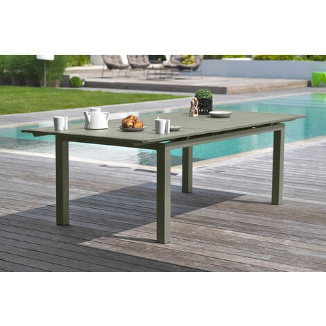 MIAMI Ausziehbarer Gartentisch 10 Personen, Aluminium, khakigrün