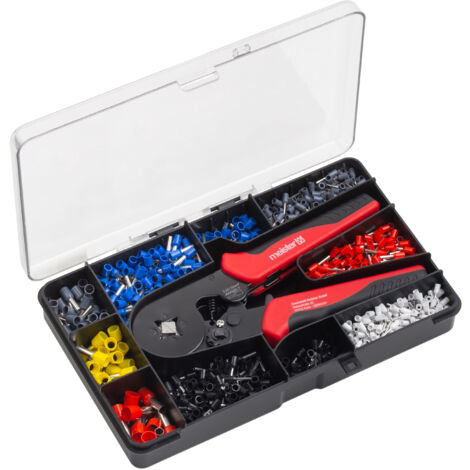 Meister Crimpzangen-Set 1200-teilig - Inklusive Aderendhülsen - Vierkant-Crimpung - Polypropylen / Crimpzangen-Aderendhülsen-Set / Crimping-Set / Crimp-Zangen-Set / Aderendhülsenzange / 1738520