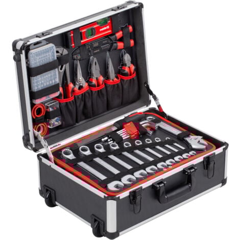 Meister Werkzeugtrolley 238-teilig - Werkzeug-Set - Mit Rollen - Teleskophandgriff / Profi Werkzeugkoffer befüllt / Werkzeugkiste fahrbar auf Rollen / Werkzeugbox komplett mit Werkzeug / 8971480