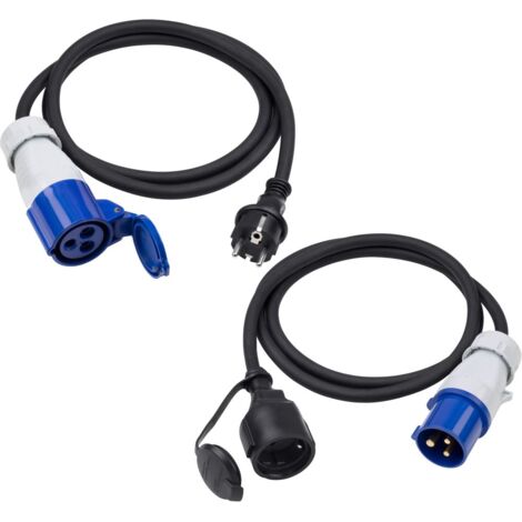 Meister CEE-Adapterleitung-Set 2-teilig - 1,5 m Kabel - CEE-Stecker &  -Kupplung - Robuste Gummileitungen