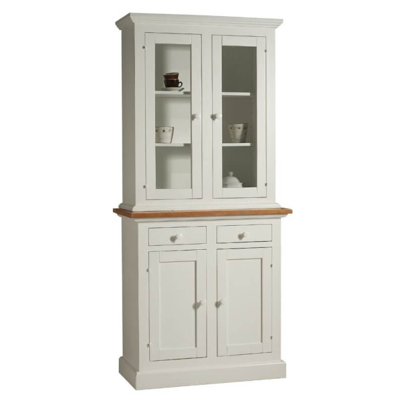 Vitrine 2 portes blanc laqué shabby chic 95x47x200H