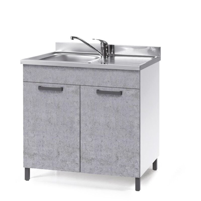 Meuble sous-évier de cuisine gris ciment 2 portes 80x50xH 85