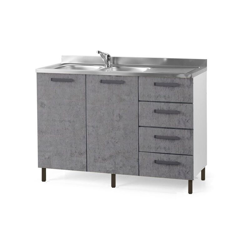 Meuble de cuisine sous-évier gris ciment avec tiroir droit 120x50xH 85