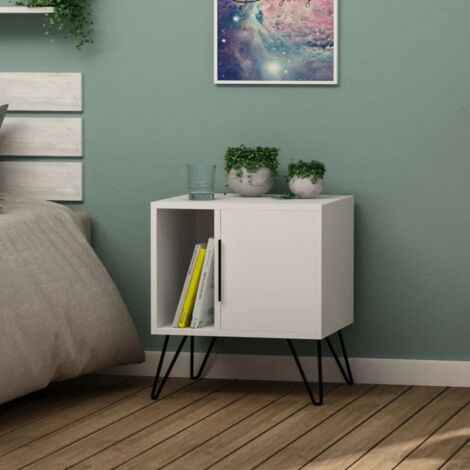 Commode blanche avec porte et étagère Glynn - 50x44x60 cm