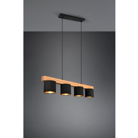 Suspension linéaire en bois avec 4 abat-jour noirs