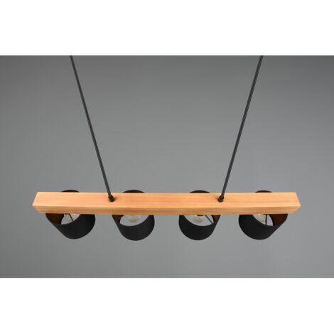 Suspension linéaire en bois avec 4 abat-jour noirs